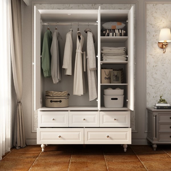 70.9H Lacquered Wardrobe Armoires Wooden Closet with Mirror Door - - 3