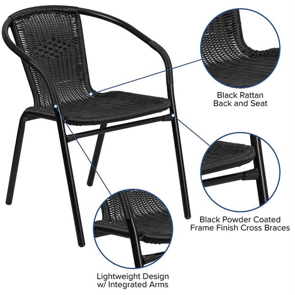 2 Pack Black Rattan Indoor-Outdoor Restaurant Stack Chair - Overstock