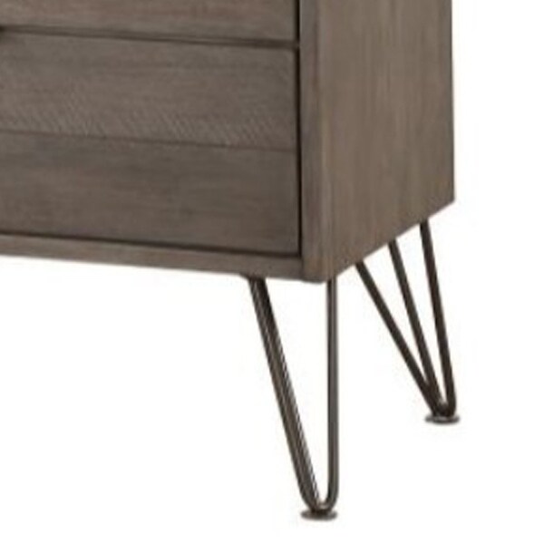 Contemporary Style Solid Wood Dresser with Metal Hairpin Legs, Grey -