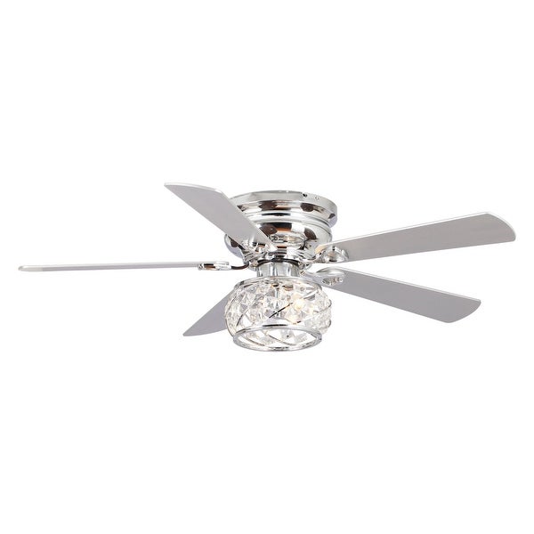 48 Chrome Wooden 5-Blade Crystal Flush Mount Ceiling Fan with Remote |