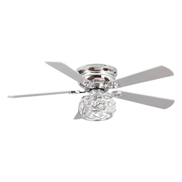 48 Chrome Wooden 5-Blade Crystal Flush Mount Ceiling Fan with Remote |