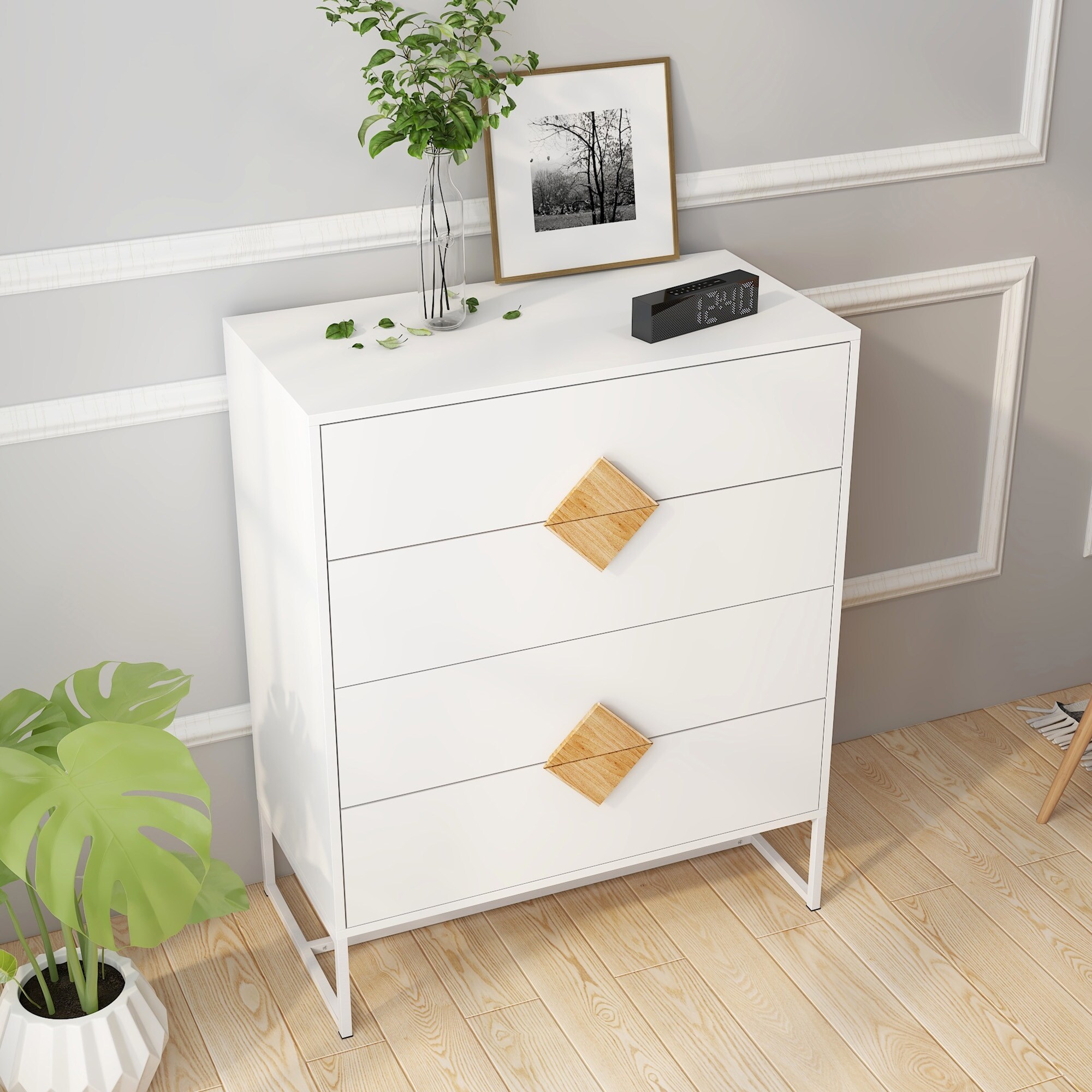 Square Handle Design With 4 Drawers Bedroom Furniture - 31.5*15.75*37.