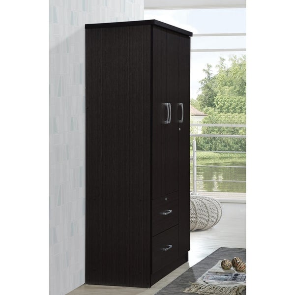 Hodedah Import 3 Door Armoire with Clothing Rod, Shelves, & 2 Drawers,