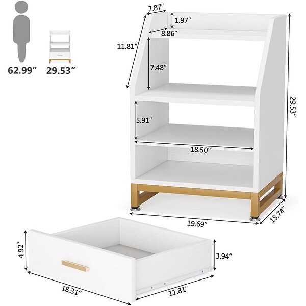 White Nightstand Bedside Table for Bedroom Modern Night Stands with Dr