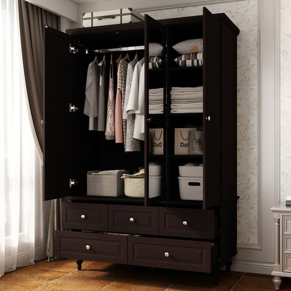 70.9H Lacquered Wardrobe Armoires Wooden Closet with Mirror Door - - 3