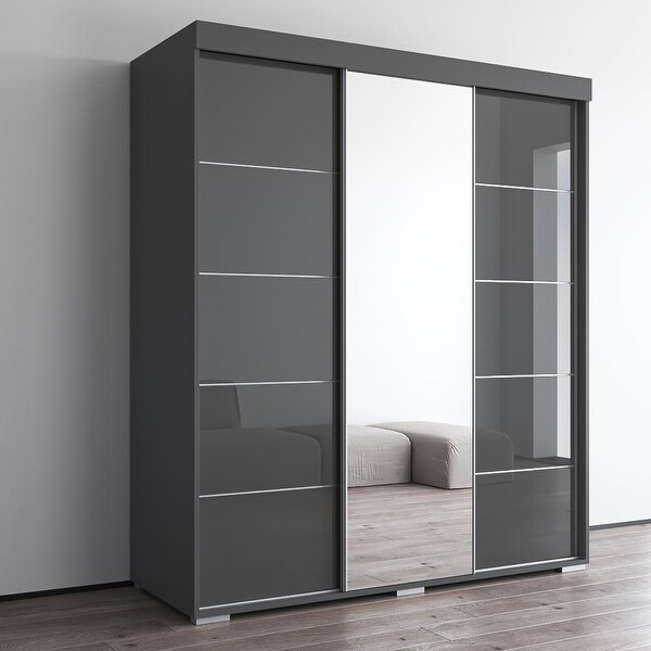 Aria Modern 3-door Wardrobe Armoire with Mirror - - 28494575