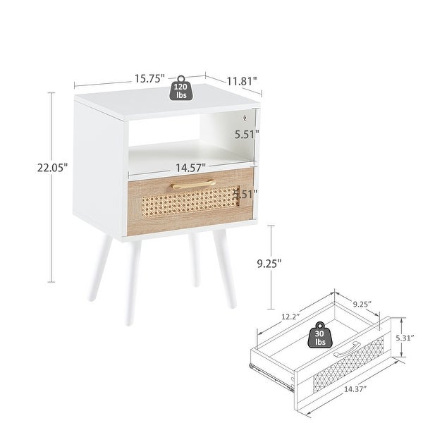 15.75 Rattan End Table with Drawer and Solid Wood Legs