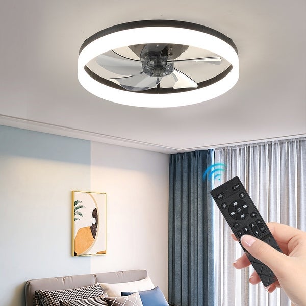 Oaks Aura 20in. Modern Low Profile Ceiling Fan with Light, Black Flush