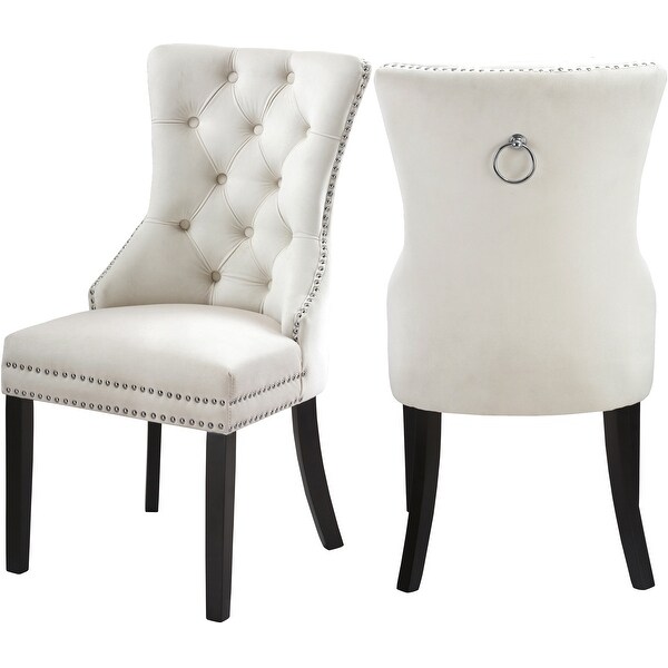 Nikki Cream Velvet Dining Chair (Set of 2) - Overstock - 36297137