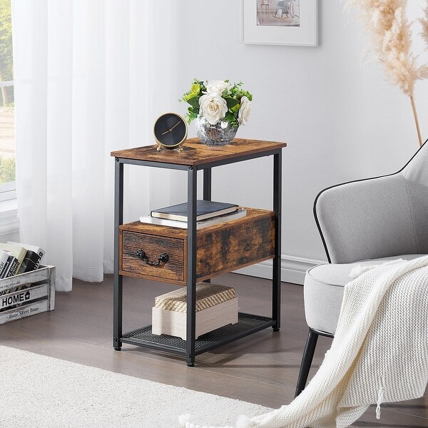 Industrial Style 1-Drawer Nightstand Narrow End Side Table (Set of 2)