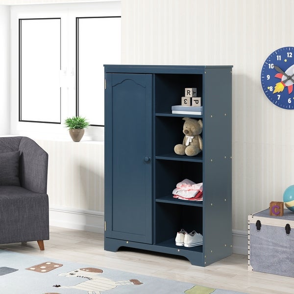 Wooden Side Cabinet Storage Closet with 1Door and 4-Shelf - - 36702866