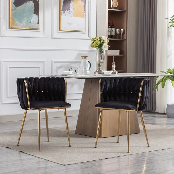 Golden Metal Frame Velvet Fabric Dining Chair Set of 2 - Overstock - 3