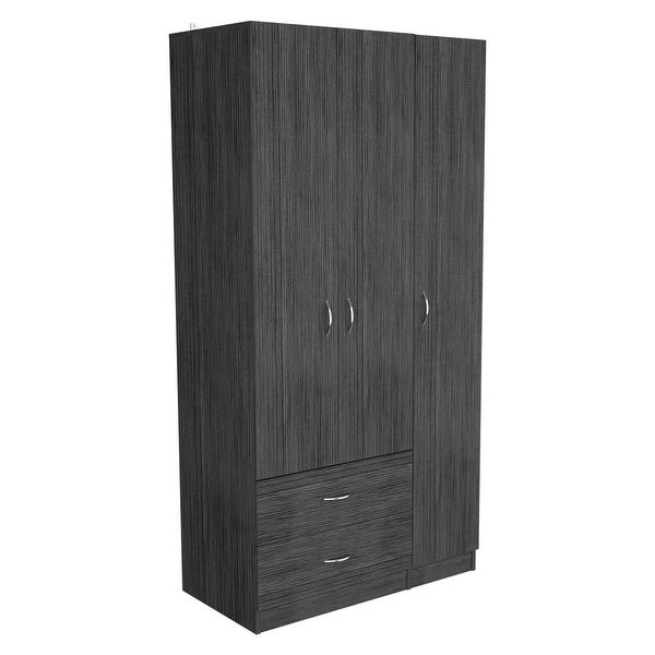 TUHOME Austral 3 Door Armoire with Drawers, Shelves, and Hanging Rod -