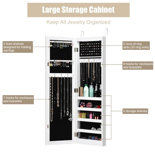 Costway Wall Door Mounted Mirrored Jewelry Cabinet Organizer Storage -