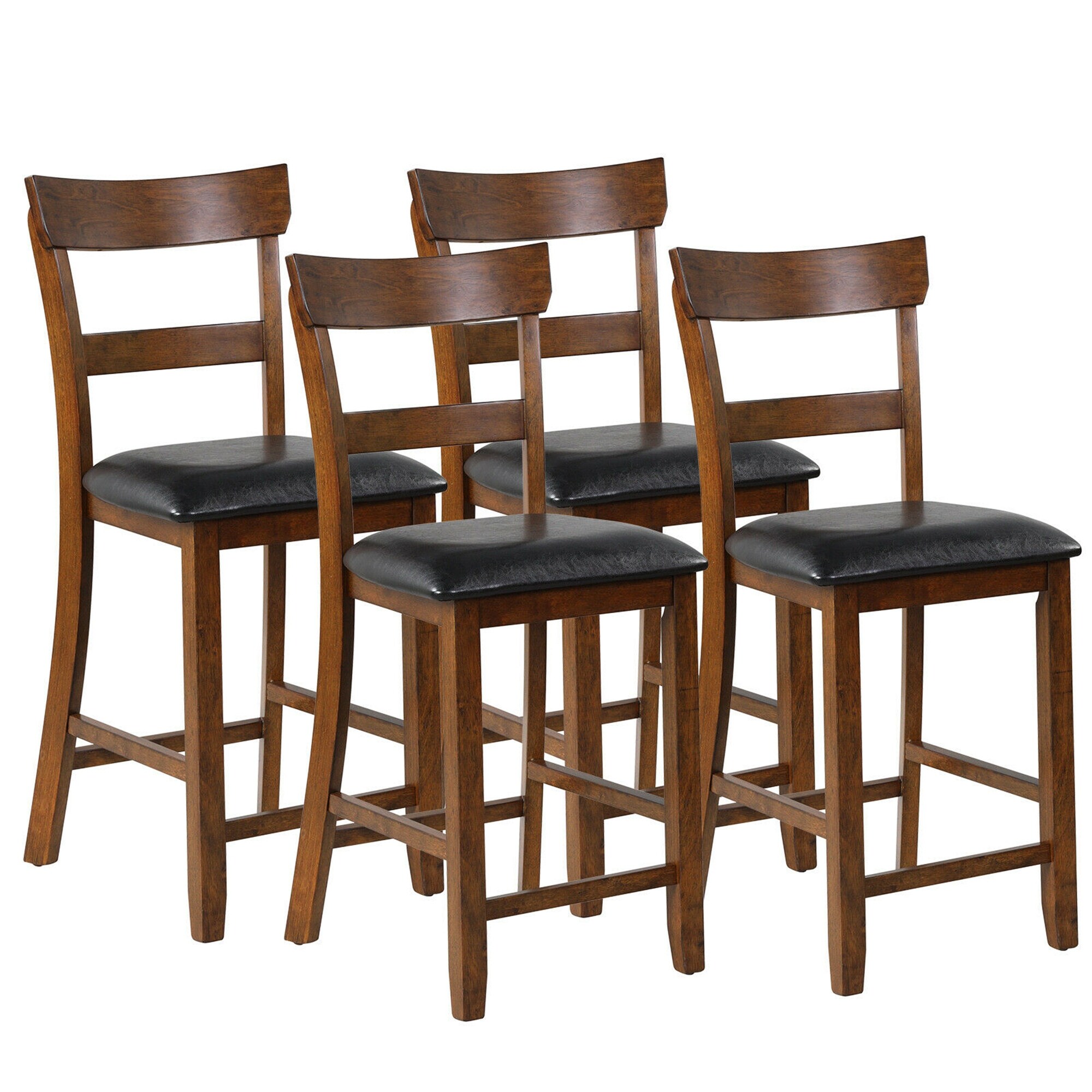 Gymax Set of 4 Barstools Counter Height Chairs w/Leather Seat & Rubber