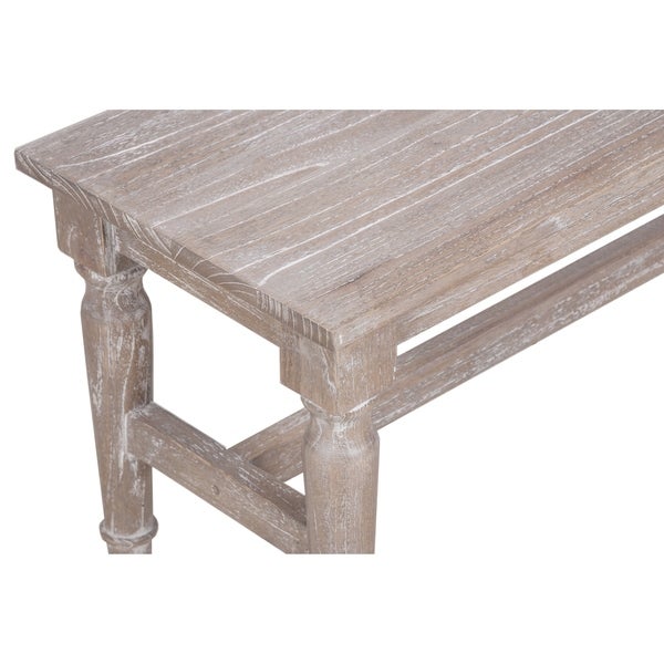 White Washed Mindi Wood Bench - Overstock - 30585288