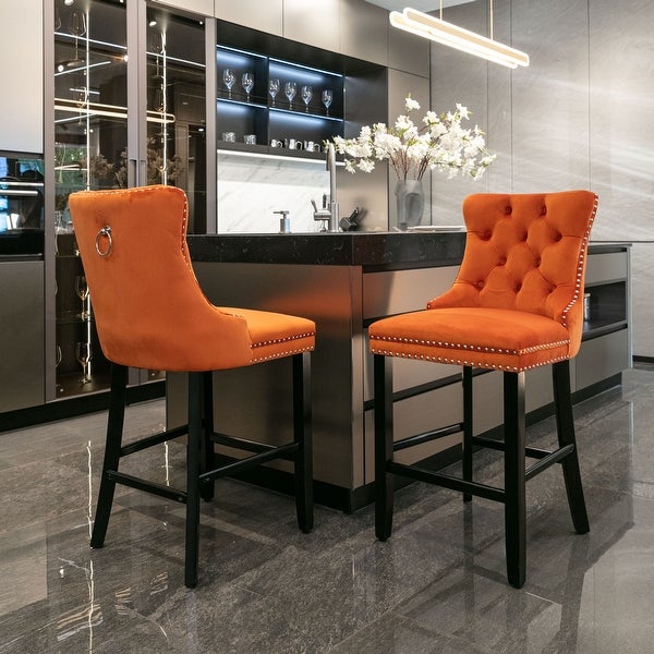 Velvet Upholstered Bar Chairs Set of 2 - Overstock - 36407920