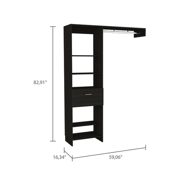 Simple Style Open Wordrob with 4 Shelves and 1 Drawer, Hanging Rob Inc