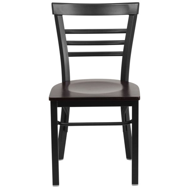 Offex Black Ladder Back Metal Restaurant Chair with Walnut Wood Seat [