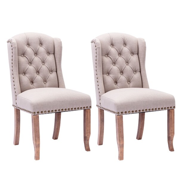 Modern Set of 2 Upholstered Fabric Dining Chairs with Wing Back Tufted