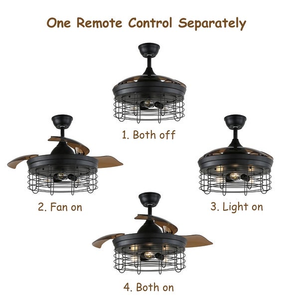 Oaks Aura 42In Industrial 3-blade retractable Cage Ceiling Fan with Re