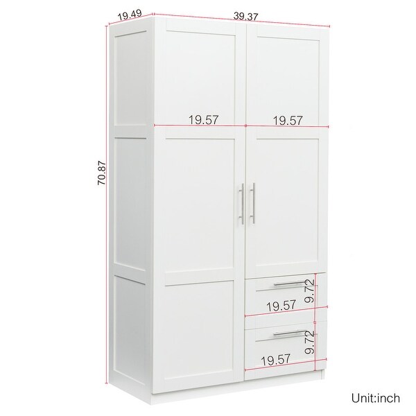 Traditional wooden wardrobe 2 door locker with 2 drawers, adjustable s