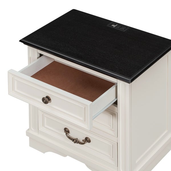 Modern Vintage Nightstand with 3 Drawers, Premium Top, 4 legs, Bedside