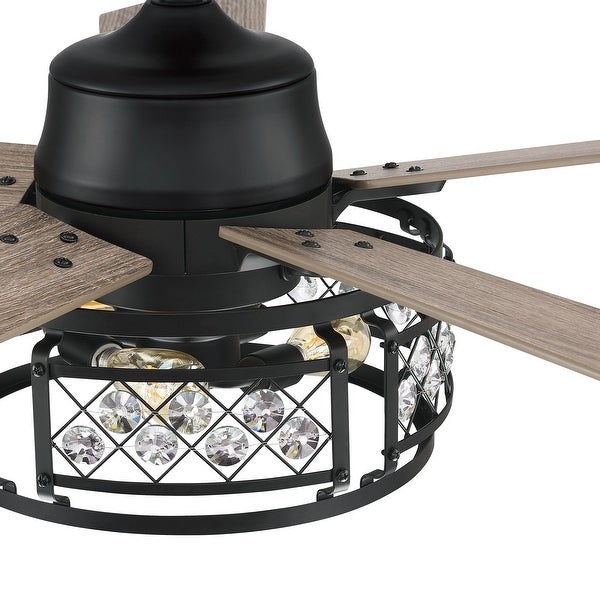 52 Oak Wooden 5-Blade Crystal LED Ceiling Fan with Remote - 3-Light |