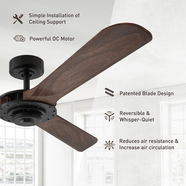 Aerofanture 52-inch Wood 3-blade Outdoor Porch Ceiling Fan with Remote