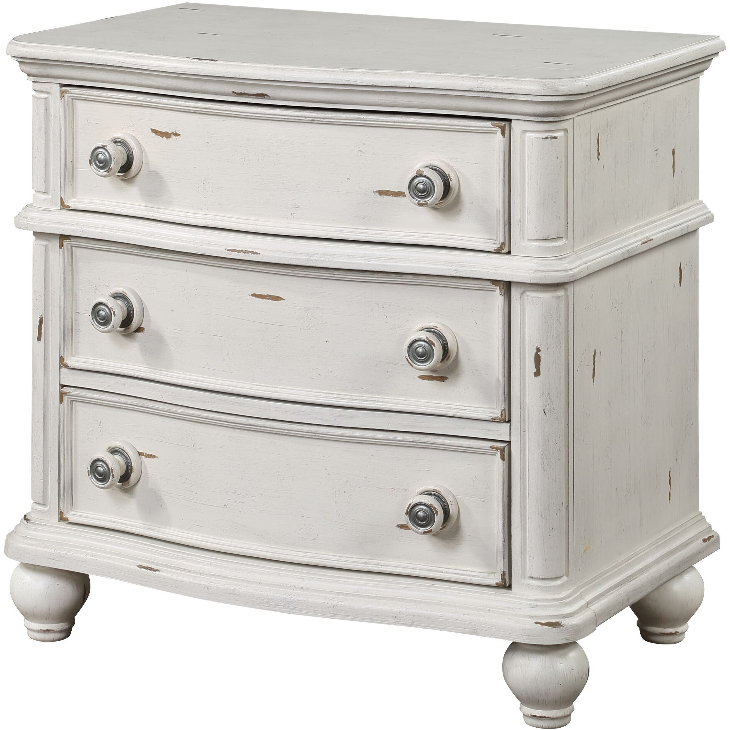 ACME Jaqueline Nightstand in Light Gray Linen & Antique White Finish -