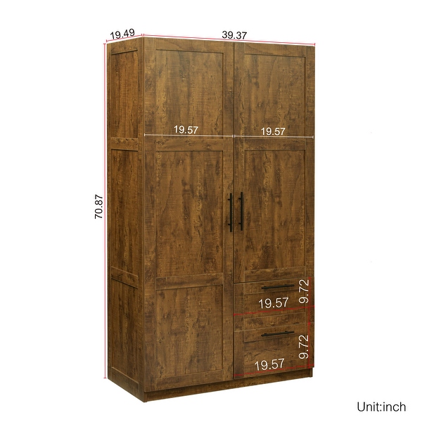 High wardrobe and kitchen cabinet with 2 doors, 2 drawers and 5 storag