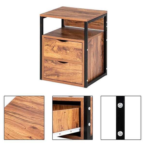 Steel Frame Wooden Nightstands With Drawers - - 35510923