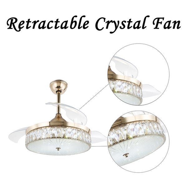 Belladepot 42 Gold Crystal Ceiling Fan with Retractable Blades