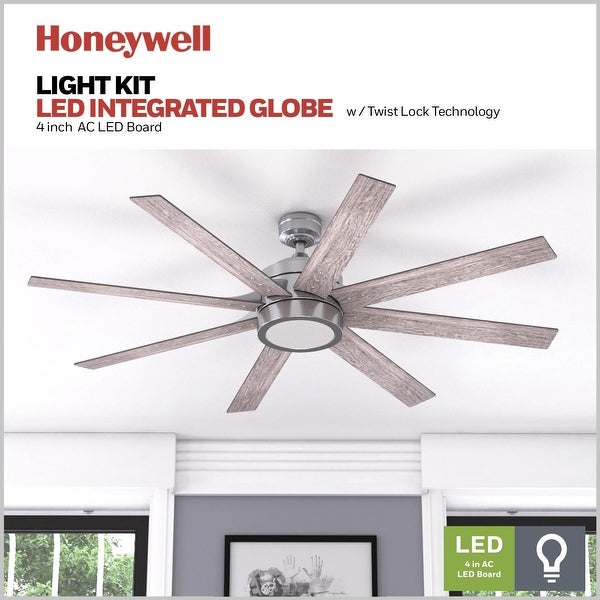 Honeywell Xerxes Brushed Nickel LED Remote Control Ceiling Fan, 8 Blad