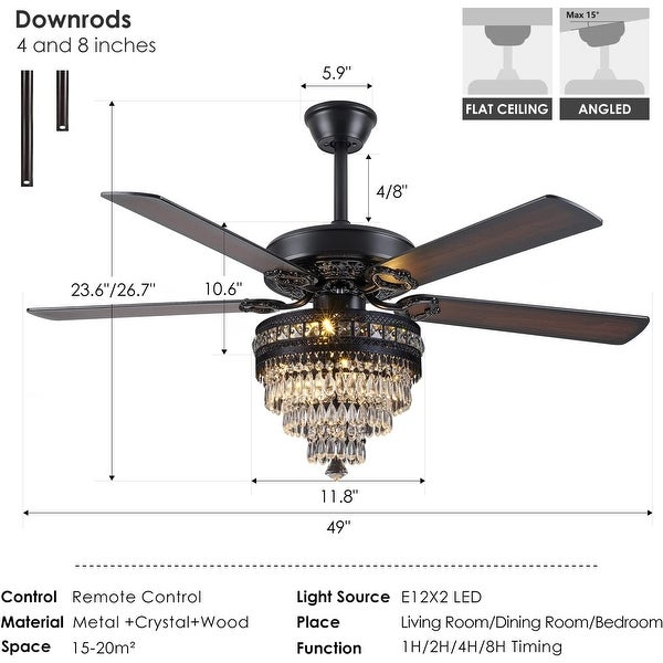 Crystal Ceiling Fan Fandelier with Lights - Modern Outdoor Ceiling Fan