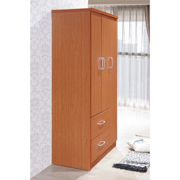 Hodedah Import 3 Door Armoire with Clothing Rod, Shelves, and 2 Drawer