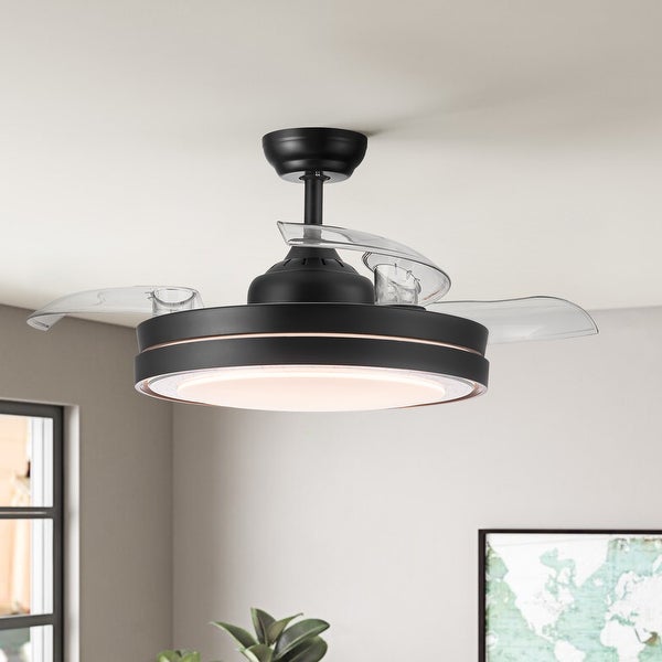 42 in. Black Frame Retractable Ceiling Fan with Remote Control | Overs