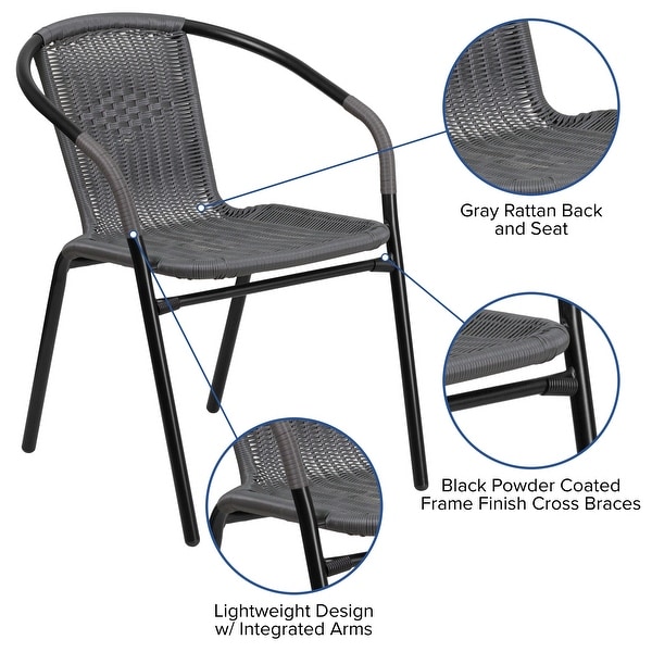 2 Pack Black Rattan Indoor-Outdoor Restaurant Stack Chair - Overstock