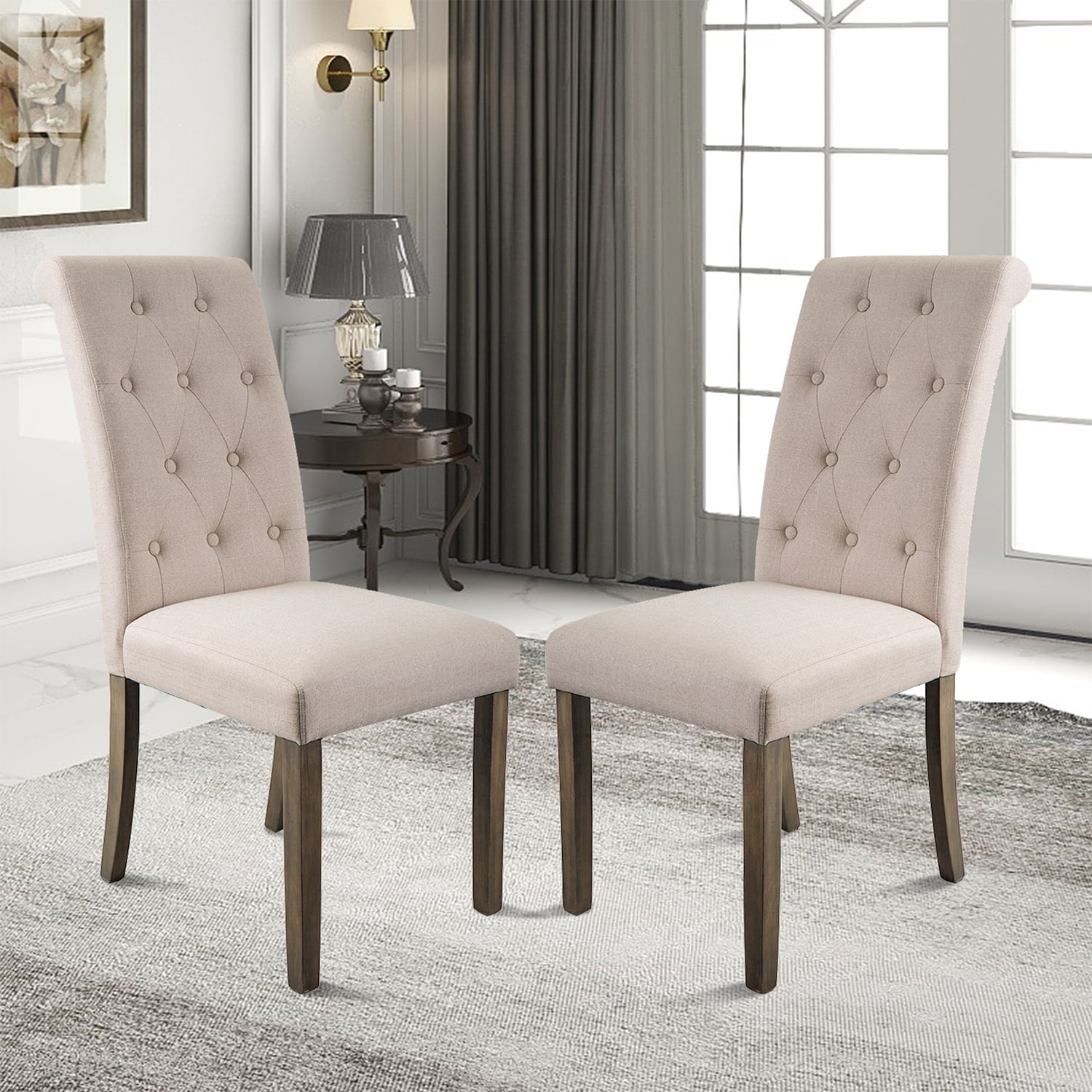 Elegant Solid Wood Tufted Dining Chair (Set of 2) - Overstock - 367188