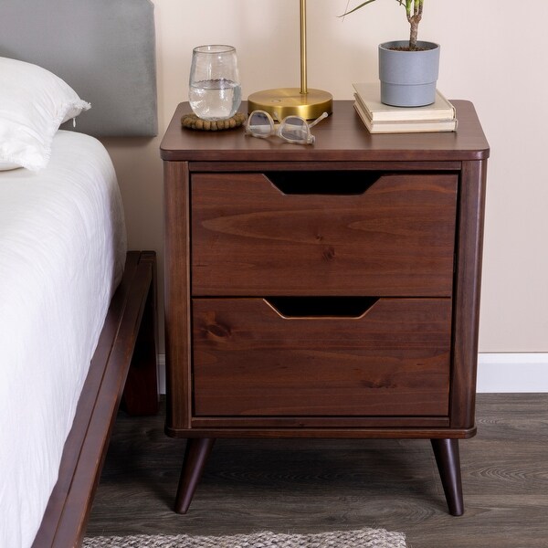 Solid Wood Nightstand with 2 Storage Drawers - - 37176442