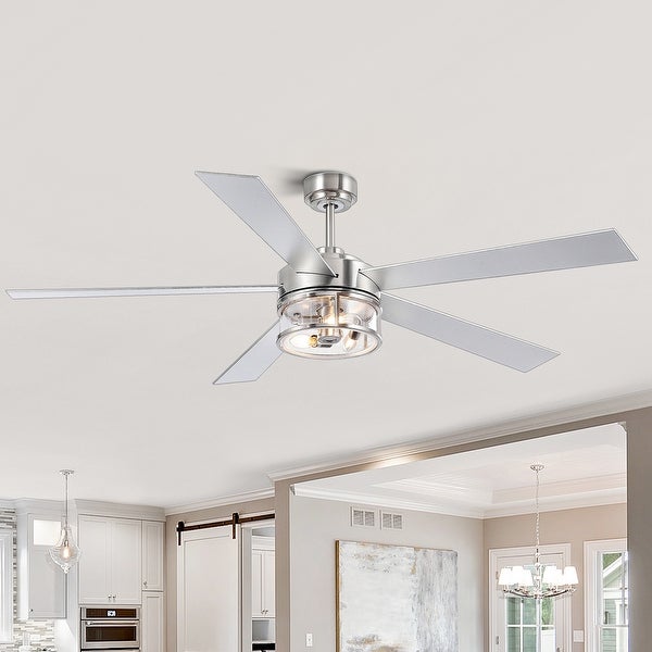 60 In Brushed Nickel Ceiling Fan with Light Remote(5-blade) | Overstoc