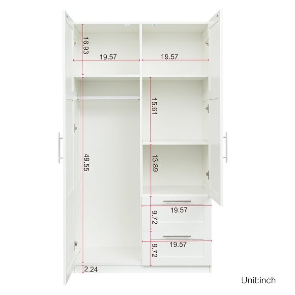 High wardrobe and kitchen cabinet with 2 doors, 2 drawers and 5 storag