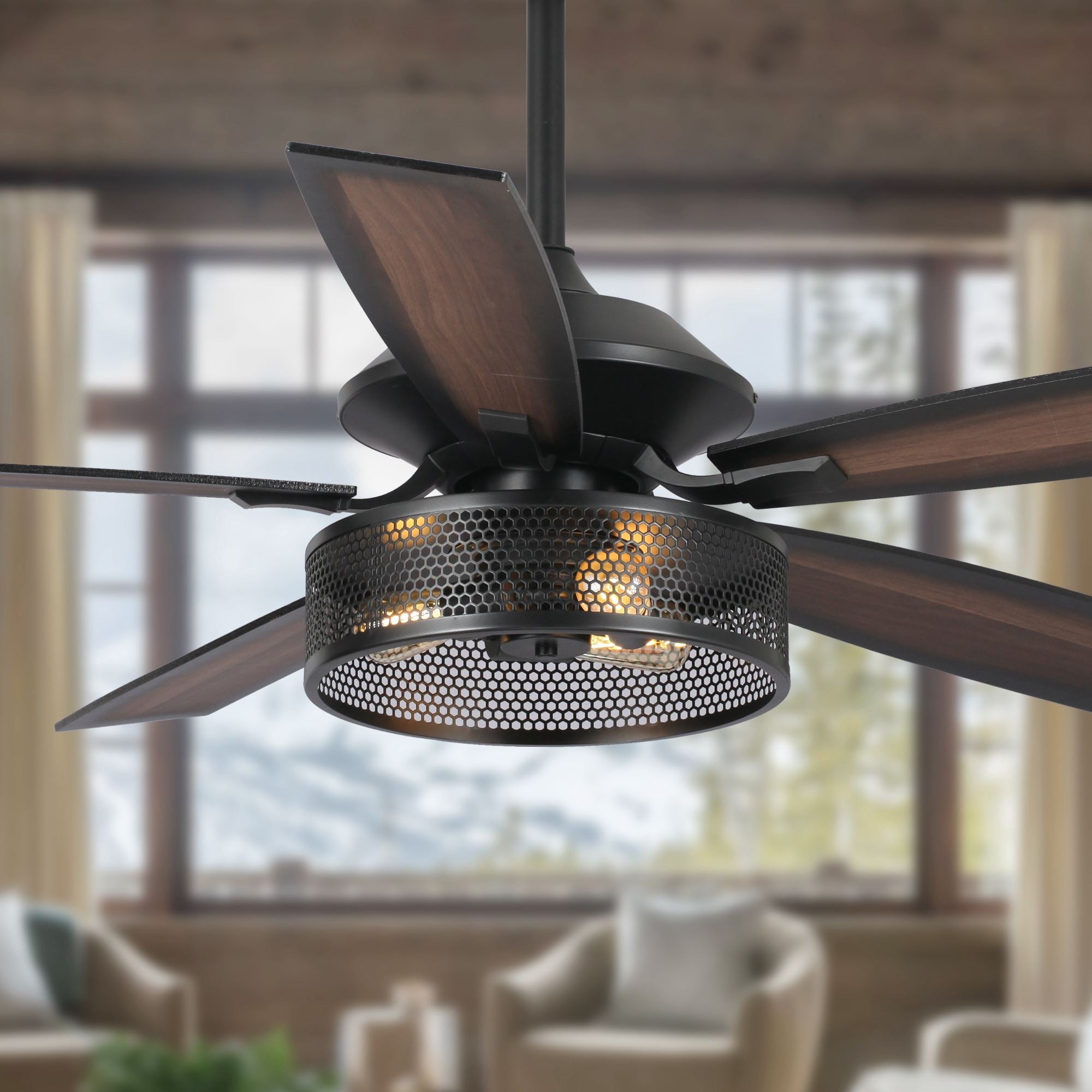 Industrial 52 5-Blade 3-Light Wood Ceiling Fan with Remote - 52 in | O