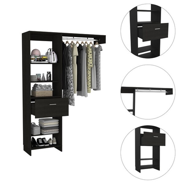 Simple Style Open Wordrob with 4 Shelves and 1 Drawer, Hanging Rob Inc