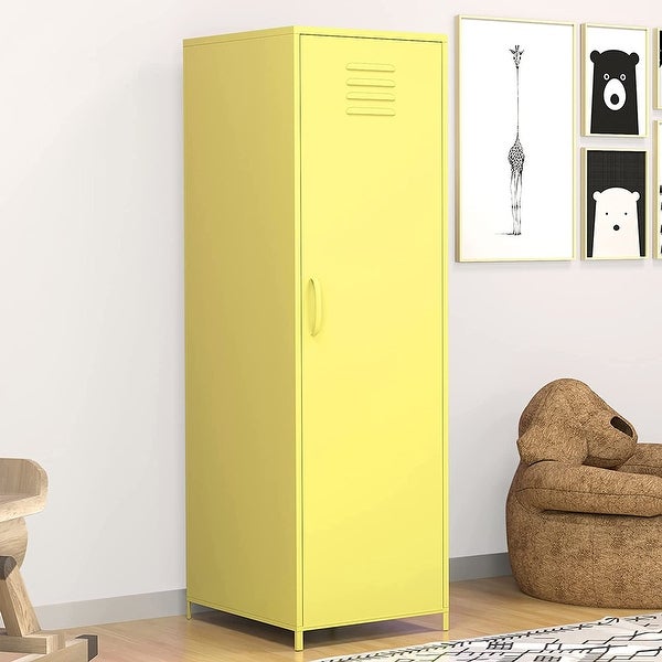 Metal Armoires Locker Cabinet for Kid with Hanging Rod and Shelves - -