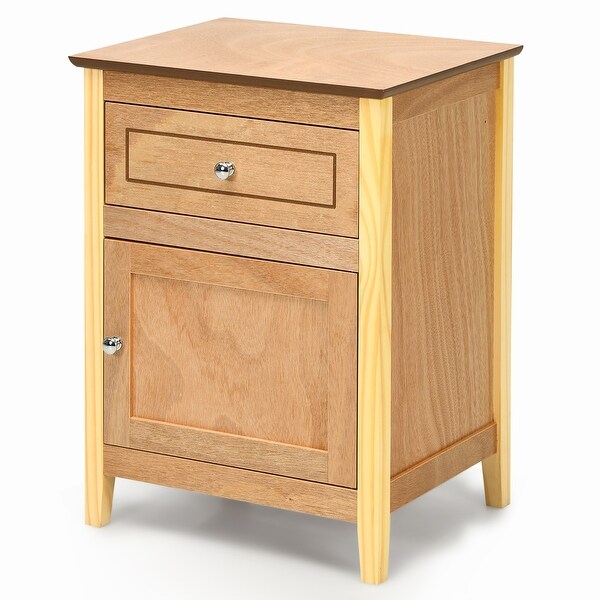 Modern End Side Table Freestanding Nightstand with Drawer and Cabinet