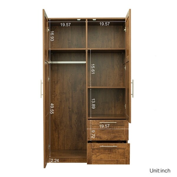 Traditional wooden wardrobe 2 door locker with 2 drawers, adjustable s