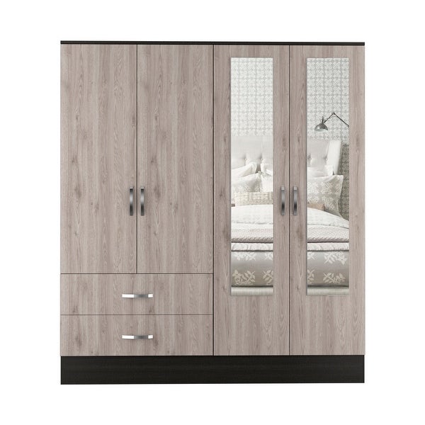 FM FURNITURE Florencia Mirrored New Vintage Armoire with Two Cabinets