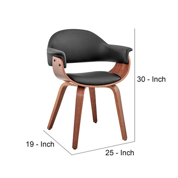 Leatherette Dining Chair with Curved Seat, Black and Brown - Overstock