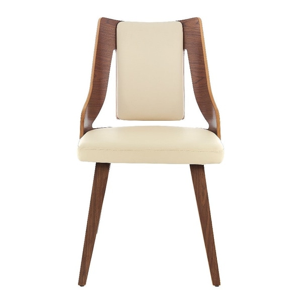 Cream Faux Leather and Walnut Wood Dining Chairs - Set of 2 - 22 L x 2